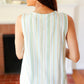 Mint Boho Vertical Stripe Laced Ruffle V Neck Top