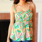 Sunny Days Orange & Green Geo Smocked Shoulder Tie Top