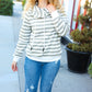 Vintage Olive Striped Cowl Neck Cotton Terry Hoodie