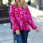 Red & Magenta Floral V Neck Woven Babydoll Top