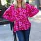 Red & Magenta Floral V Neck Woven Babydoll Top