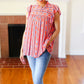 Red & Blue Boho Stripe Flutter Sleeve Top