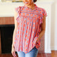 Red & Blue Boho Stripe Flutter Sleeve Top