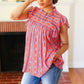 Red & Blue Boho Stripe Flutter Sleeve Top