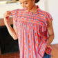 Red & Blue Boho Stripe Flutter Sleeve Top