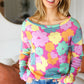 Easy To Love Fuchsia Floral Two Tone Knit Vintage Top