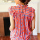 Red & Blue Boho Stripe Flutter Sleeve Top