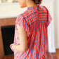 Red & Blue Boho Stripe Flutter Sleeve Top