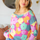 Easy To Love Fuchsia Floral Two Tone Knit Vintage Top