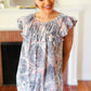 Everyday Gray & Coral Tie Dye Frilled Short Sleeve Yoke Top