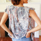 Everyday Gray & Coral Tie Dye Frilled Short Sleeve Yoke Top