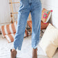 High Waist Leopard Print Washed Pocketed Ankle Torn Jeans