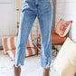 High Waist Leopard Print Washed Pocketed Ankle Torn Jeans