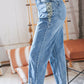 High Waist Leopard Print Washed Pocketed Ankle Torn Jeans