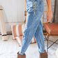 High Waist Leopard Print Washed Pocketed Ankle Torn Jeans