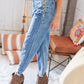 High Waist Leopard Print Washed Pocketed Ankle Torn Jeans