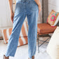 High Waist Leopard Print Washed Pocketed Ankle Torn Jeans