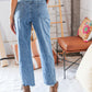 High Waist Leopard Print Washed Pocketed Ankle Torn Jeans