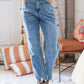 High Waist Leopard Print Washed Pocketed Ankle Torn Jeans