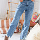 High Waist Leopard Print Washed Pocketed Ankle Torn Jeans