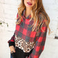 Plaid & Leopard Print Color Block Hoodie