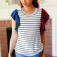 Glam It Up Red & Blue Glitter Flutter Sleeve Striped Top