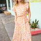 Lovely In Peach Floral Print Elastic Waist Ruffle Midi Dress