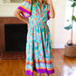 Beautiful You Mint Floral Border Print Smocked Waist Maxi Dress