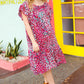 Fuchsia & Teal Abstract Dot Yoke Woven Dress