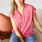 Live For Today Rose V Neck Collared Button Up Tencel Top