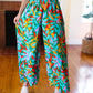 Summer Vibes Green & Orange Abstract Print Smocked Palazzo Pants