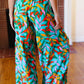 Summer Vibes Green & Orange Abstract Print Smocked Palazzo Pants