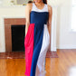 Patriotic Color Block Fit & Flare Maxi Dress