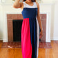 Patriotic Color Block Fit & Flare Maxi Dress