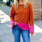 Fuchsia & Rust Color Block Hacci Top