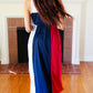 Patriotic Color Block Fit & Flare Maxi Dress