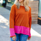 Fuchsia & Rust Color Block Hacci Top