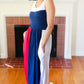 Patriotic Color Block Fit & Flare Maxi Dress