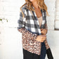 Brushed Hacci Plaid Leopard Color Block Cardigan