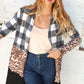 Brushed Hacci Plaid Leopard Color Block Cardigan