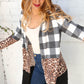 Brushed Hacci Plaid Leopard Color Block Cardigan