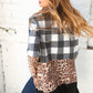 Brushed Hacci Plaid Leopard Color Block Cardigan