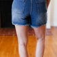 American Flag High Rise Frayed Hem Denim Shorts