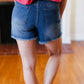 American Flag High Rise Frayed Hem Denim Shorts