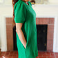 Boldy You Kelly Green Textured Puff Sleeve Dress