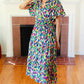 All For You Navy Multicolor Abstract Print Smocked Waist Maxi Dress