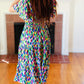 All For You Navy Multicolor Abstract Print Smocked Waist Maxi Dress