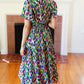 All For You Navy Multicolor Abstract Print Smocked Waist Maxi Dress