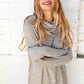 Beige Two Tone Hacci Cowl Neck Sweater Top