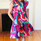 Go For Fun Fuchsia Geo Print Tiered Ruffle Sleeve Woven Dress